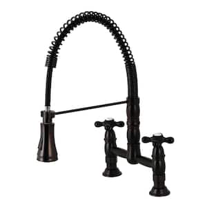 Heritage 2-Handle Deck Mount Pull Down Sprayer Kitchen Faucet in Oil Rubbed Bronze