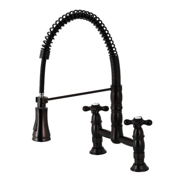 Kingston Brass Heritage 2-Handle Deck Mount Pull Down Sprayer Kitchen Faucet in Oil Rubbed Bronze