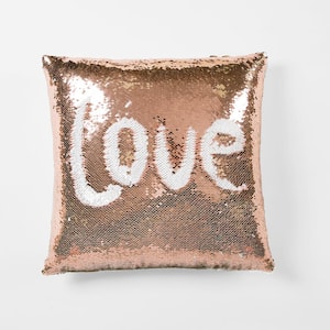 Mermaid Sequins Blush/White Single 16 in. x 16 in. Decorative Pillow