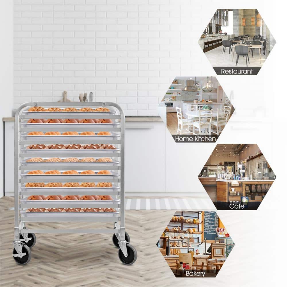 Aluminum Silver 10 Sheet Bun and Sheet Pan Rack with Mute Rolling Casters - thumbnail 3