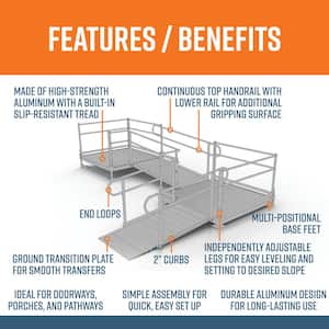 PATHWAY 10 ft. L-Shaped Aluminum Wheelchair Ramp Kit with Solid Surface Tread, 2-Line Handrails and (2) 5 ft. Platforms