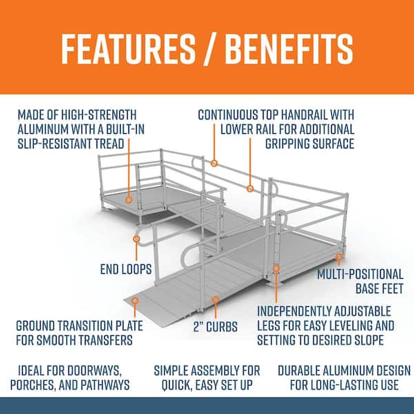 PATHWAY 10 ft. L-Shaped Aluminum Wheelchair Ramp Kit with Solid Surface Tread, 2-Line Handrails and (2) 5 ft. Platforms