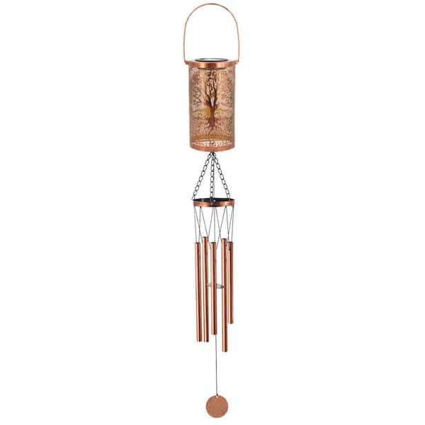 36 in. Solar Wind Chimes, Detachable LED Lantern, Metal, Bronze, Garden Hanging Decor, Gift for Women