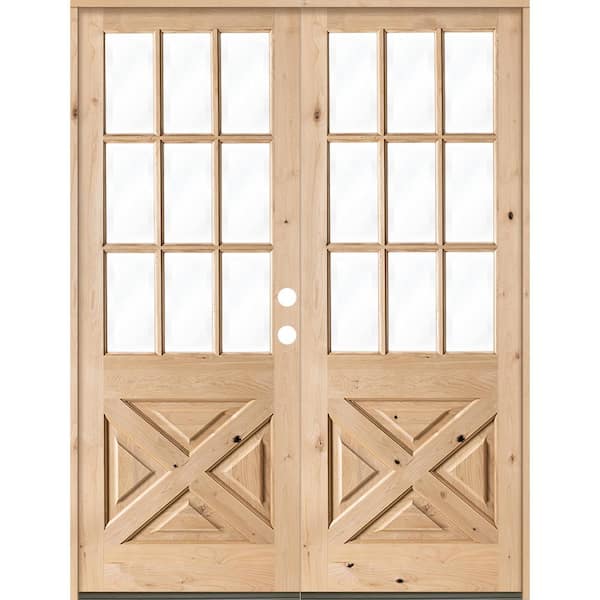 Krosswood Doors 72 in. x 96 in. Knotty Alder 2-Panel Left-Hand/Inswing 1/2 Lite Clear Glass Unfinished Double Wood Prehung Front Door