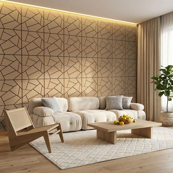 Oak 0.7 in. x 1.97 ft. x 1.97 ft. Geometric Acoustic Decorative Wall Paneling (4 Piece/15.5 sq. ft. )