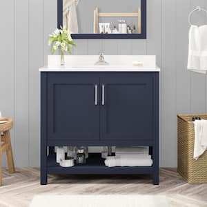 Vegas 36 in. W x 19 in. D x 34 in. H Single Sink Bath Vanity in Midnight Blue with White Engineered Stone Top