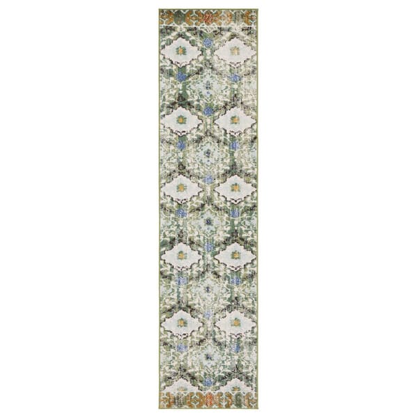 SAFAVIEH Madison Green/Ivory 2 ft. x 8 ft. Border Medallion Floral Runner Rug