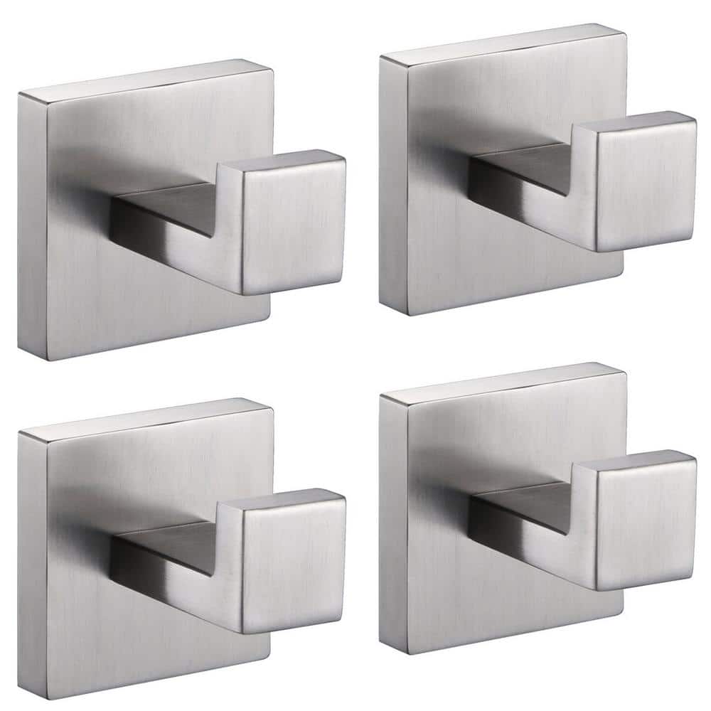 Stainless Steel Brushed Nickel Square J-Hook Towel Hooks, 4-Pack