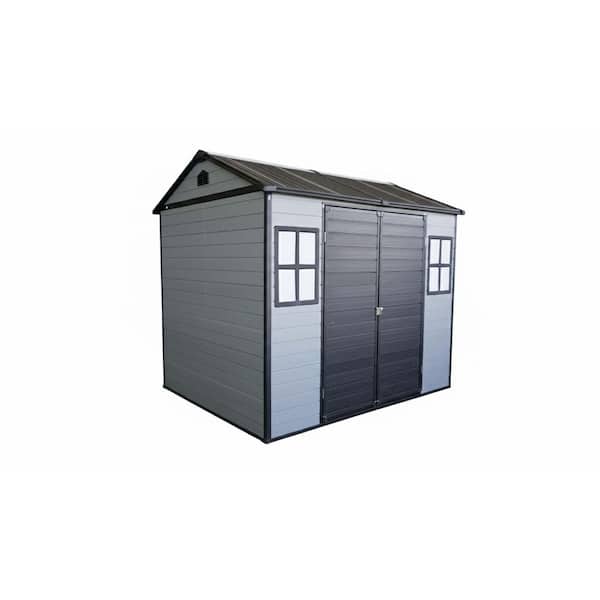 8 ft. W x 6 ft. D Outdoor Resin Storage Shed with Windows, Strong Aluminum Frame & Floor for Garden  in Grey(48 sq. ft.)