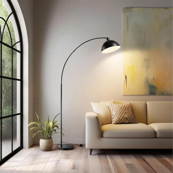 78.3 in. Black Metal Arc Floor Lamp With Adjustable Lampshade, Remote Control and Stepless Dimmable Bulb Included