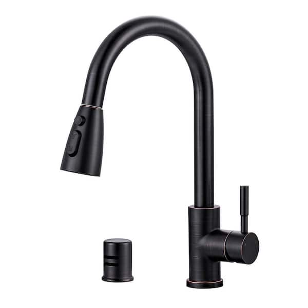 Single Handle Pull Down Sprayer Kitchen Faucet with 3-Mode Sprayer and Air Gap Kit in Oil Rubbed Bronze