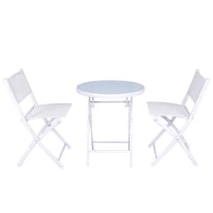 3-Piece Folding Metal Outdoor Patio Bistro Table Chair Sets in White