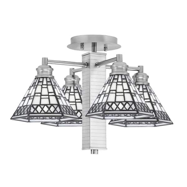 Unbranded Albany 17.75 in. 4-Light Brushed Nickel Semi-Flush with Pewter Art Glass Shades