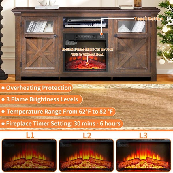 ToolCat 60 in. Freestanding TV Stand with 18 in. Fireplace insert