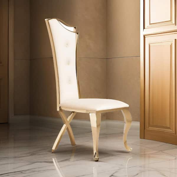 Benjara Beige and Gold Velvet Metal Frame Dining Chair (Set of 2)