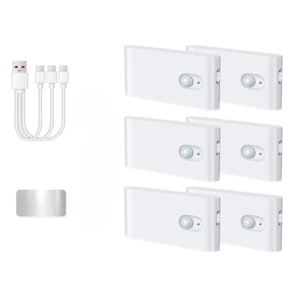 Modern Warm White Night Light, Motion Sensor Battery Operated Rechargeable Stair Lights for Hallway, Stairway (6-Pack)