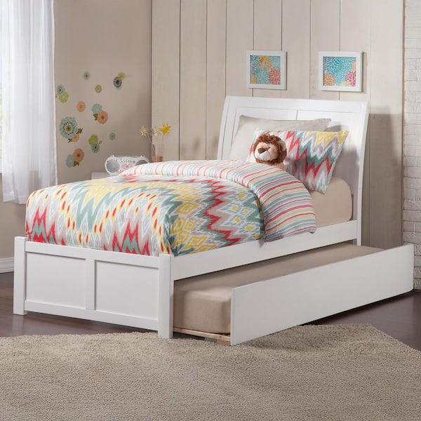 AFI Portland White Twin Platform Bed with Flat Panel Foot Board and Twin Size Urban Trundle Bed