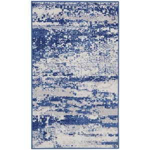 Whimsicle Ivory Navy 3 ft. x 5 ft. Abstract Contemporary Kitchen Area Rug