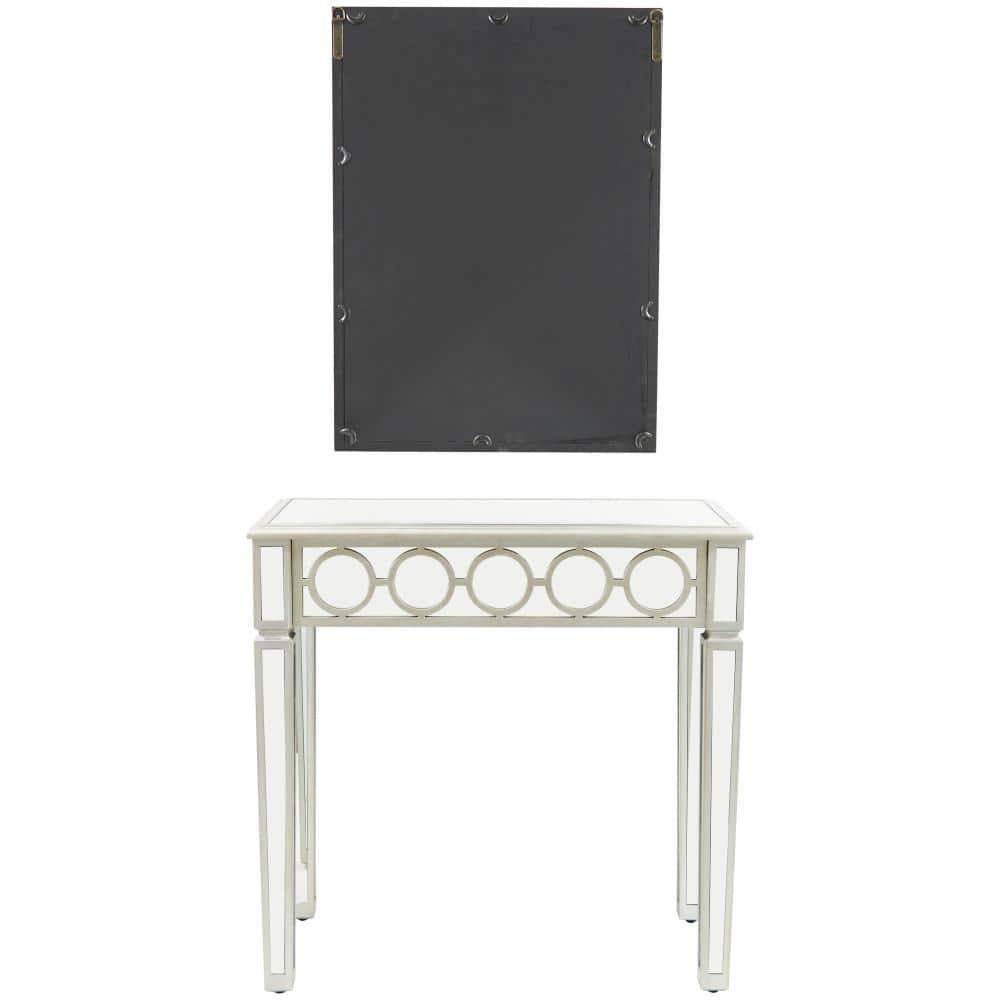 Silver Mirrored Wood and Glass Console Table with Storage
