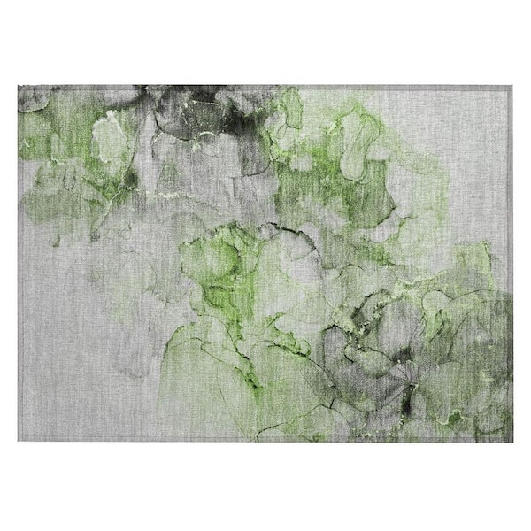 Green 2 ft. x 3 ft. Woven Abstract Polyester Rectangle Indoor/Outdoor Area Rug