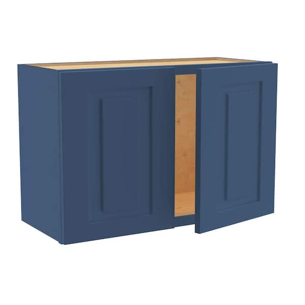 Home Decorators Collection Grayson 27 in. W x 12 in. D x 18 in. H Assembled Plywood Wall Bridge Kitchen Cabinet in Mythic Blue with Soft Close