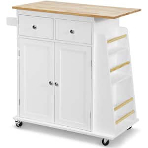 31 1/2 in. W Small Rolling Kitchen Cart Island with Wood Countertop, Kitchen Cart Trolley on Wheels, White