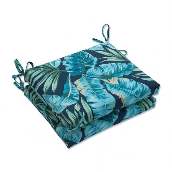 Pillow Perfect Floral 18.5 in. x 16 in. Outdoor Dining Chair Cushion in Blue/Green Tortola (Set of 2)