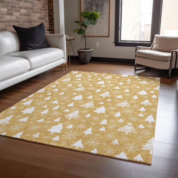Chantille Machine Washable Indoor/Outdoor Abstract ACN1815 Gold 3 ft. x 5 ft. Area Rug