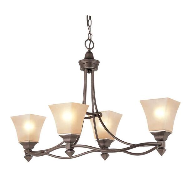 Bel Air Lighting Cabernet Collection 4-Light Antique Bronze Chandelier with Tea Stained Shade