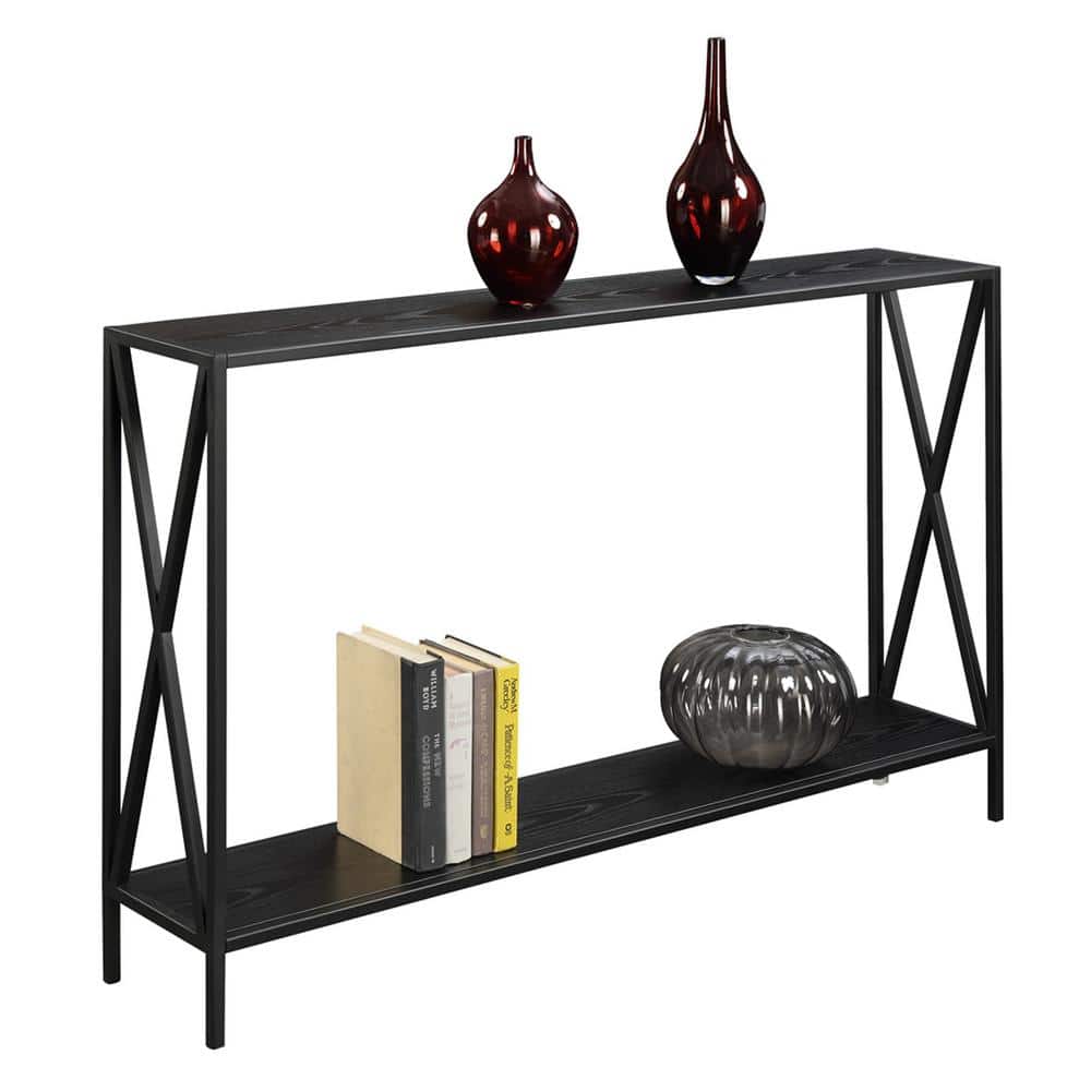 Black Wood and Metal Console Table with Storage