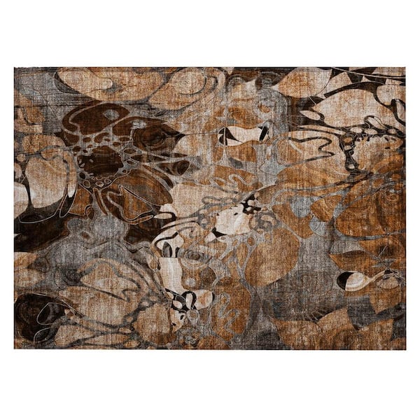 Chocolate Terracotta and Ivory 2 ft. x 3 ft. Woven Floral Rectangle Indoor/Outdoor Area Rug