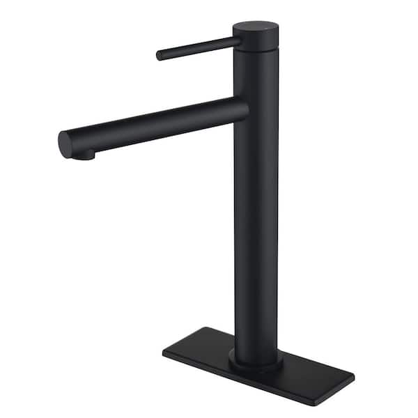 AIMADI Single Handle Bathroom Vessel Sink Faucet with Deck Plate Brass Single Hole High Tall Bathroom Faucets in Matte Black