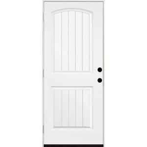 32 in. x 80 in. Element Series 2-Panel Plank Wht Primed Steel Prehung Front Door Right-Hand Outswing w/ 4-9/16 in. Frame