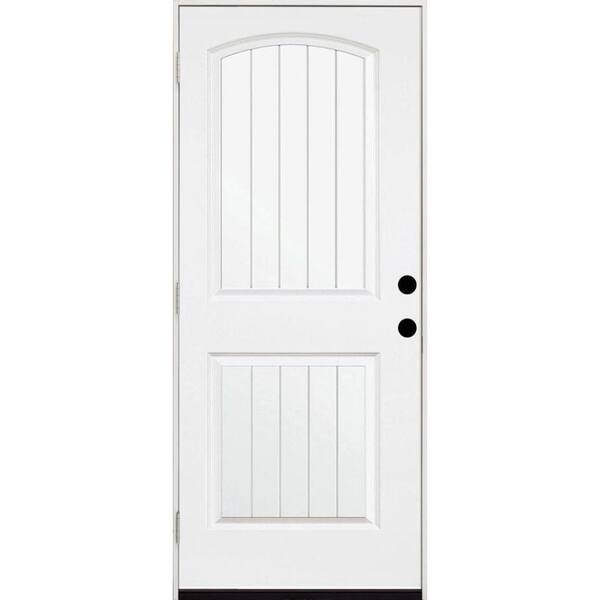 Steves & Sons 32 in. x 80 in. Element Series 2-Panel Plank Wht Primed Steel Prehung Front Door Right-Hand Outswing w/ 4-9/16 in. Frame