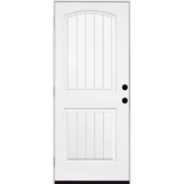Steves & Sons 36 in. x 80 in. Element Series 2-Panel Plank Wht Primed Steel Prehung Front Door Right-Hand Outswing w/ 4-9/16 in. Frame