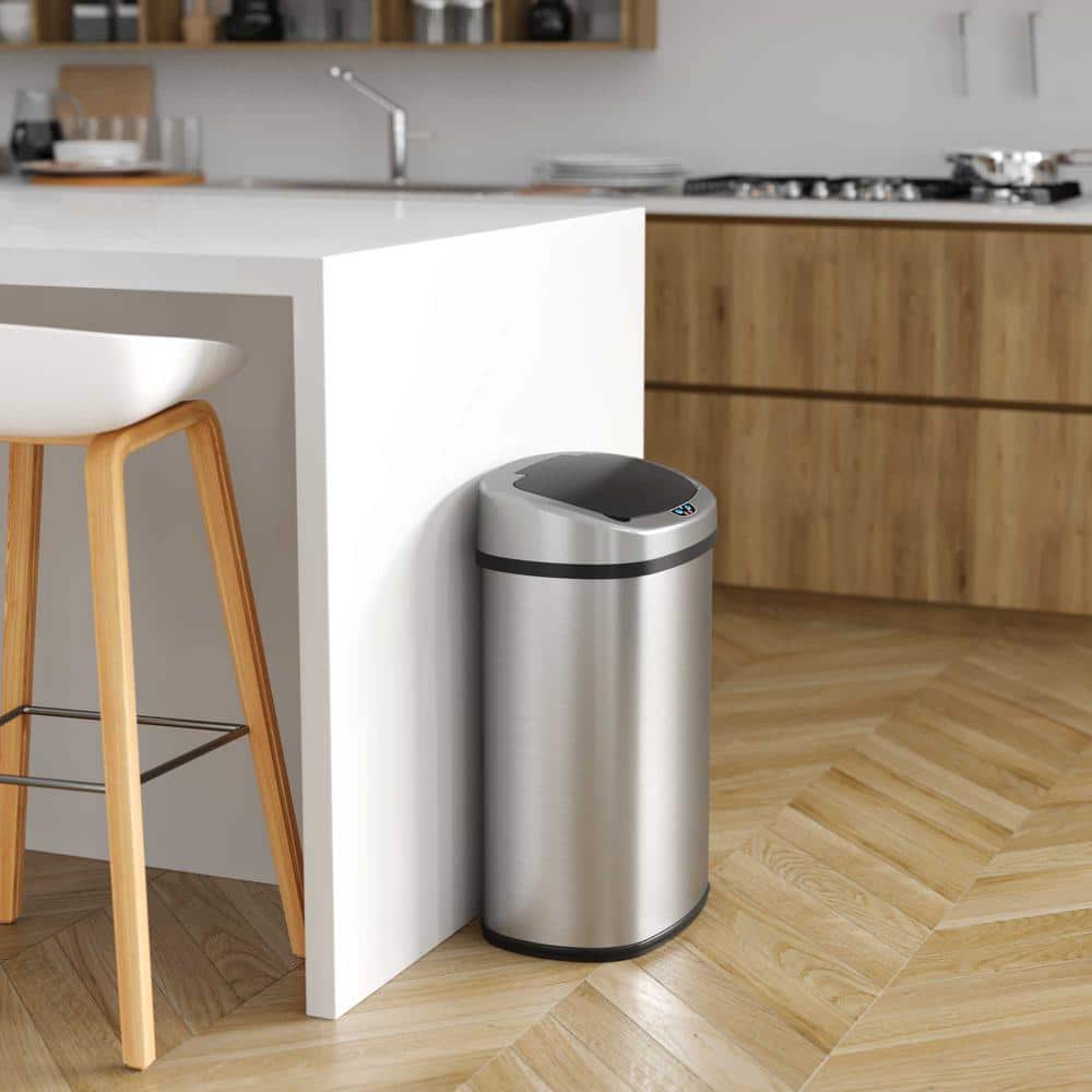 13 Gallon Stainless Steel Touchless Sensor Kitchen Trash Can with AC Adapter