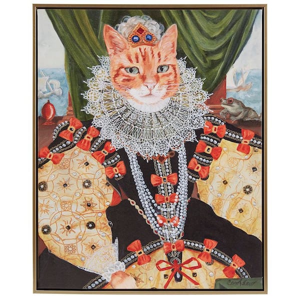 Unbranded Wood Framed 16.5 in. x 20.5 in. Kitty Queen Belle Framed Canvas Wall Art