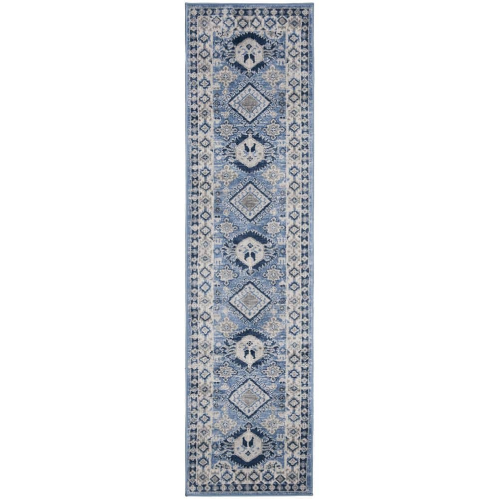 SAFAVIEH Kazak Blue/Creme 2 ft. x 8 ft. Border Persian Oriental Runner ...