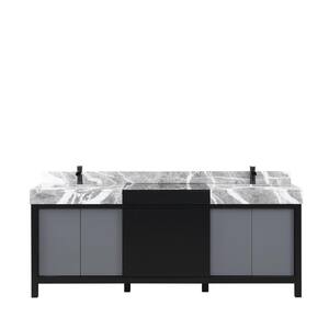 Zilara 84 in x 22 in D Black and Grey Double Bath Vanity, Castle Grey Marble Top and Matte Black Faucet Set