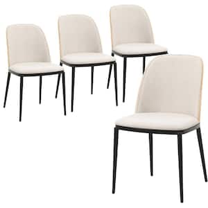 Tule Modern Dining Side Chair with Velvet Seat and Steel Frame Set of 4, Natural Wood/Beige