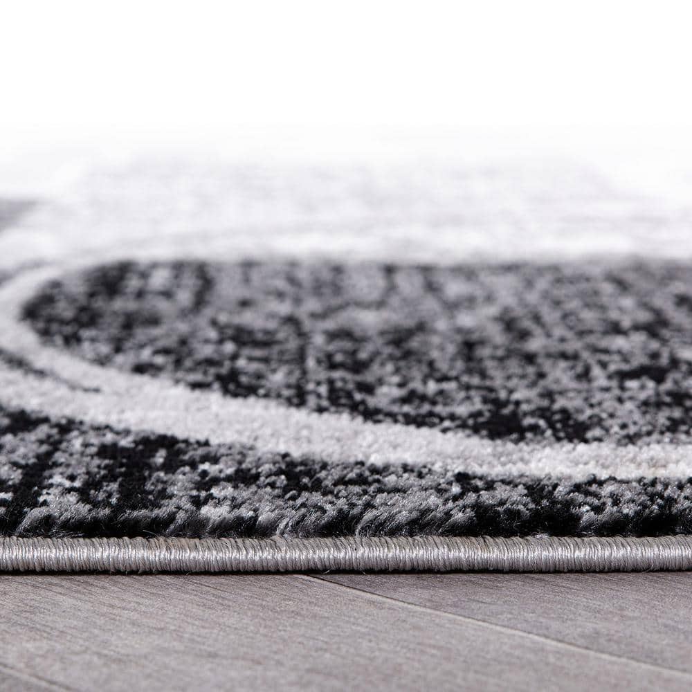 Cream and Gray Abstract Circle Design Area Rug 2' x 3'