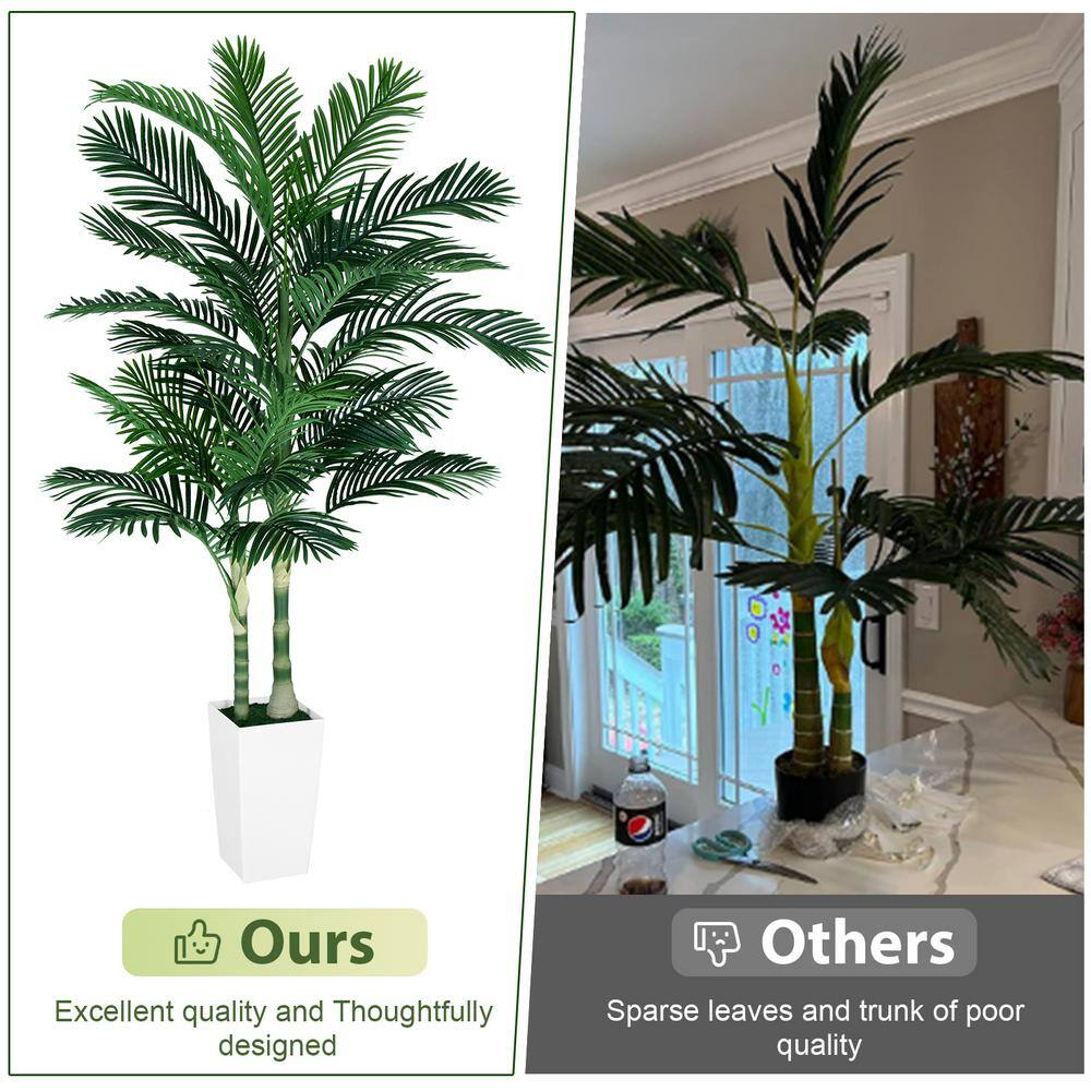 6ft Green Areca Palm Faux Plant with White Plastic Planter