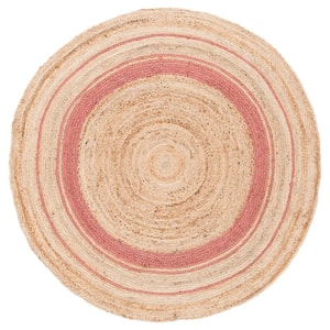 Natural Fiber Pink/Beige 5 ft. x 5 ft. Woven Border Round Area Rug