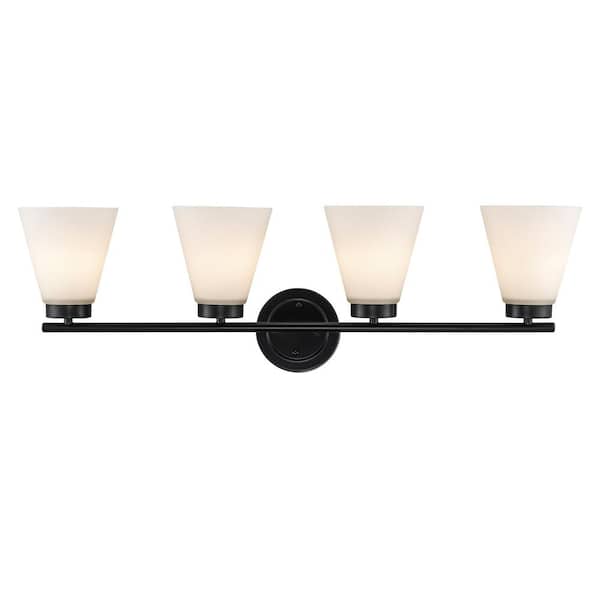 Fifer 31.75 in. 4-Light Black Bathroom Vanity Light Fixture with Frosted Glass Shades