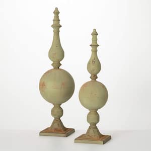 28 in. And 23.75 in. Patina Finial Sculpture Set of 2, Metal
