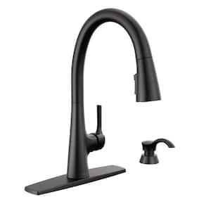 Bacuri Single Handle Pull-Down Sprayer Kitchen Faucet with Shield Spray and Soap Dispenser in Matte Black