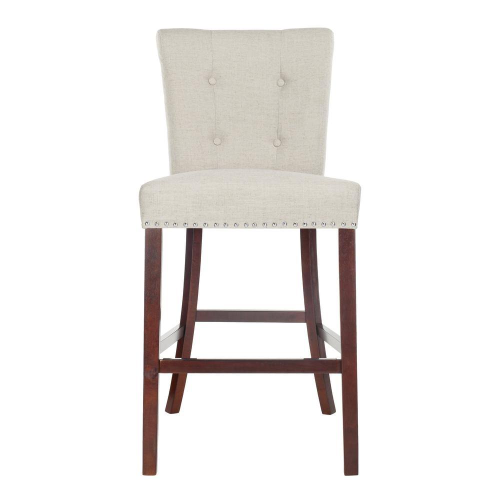 Transitional Taylor Light Grey Linen & Wood Bar Stool, 45"
