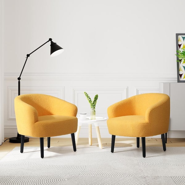 Bayville 29 in. Wide Faux Shearling Fabric Accent Chair With Arms (Set of 2), Sunset Gold
