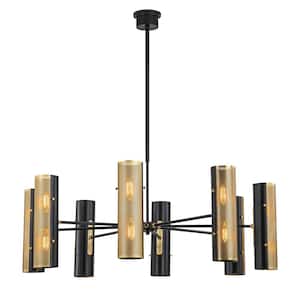 Alexa 8-Light Black and Gold Modern Industrial Chandelier with Cylindrical Shades