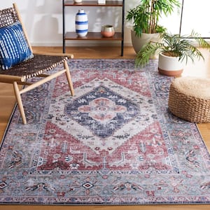 Tuscon Rust/Navy 8 ft. x 10 ft. Machine Washable Distressed Medallion Floral Area Rug